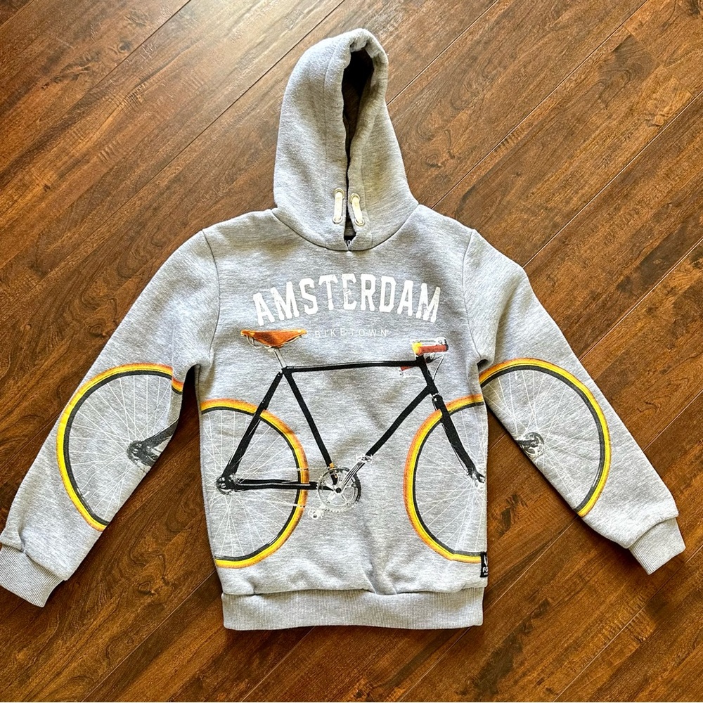 FOX Amsterdam Sweatshirt Hoodie Bicycle Bike town Graphic Gray Black Yellow
